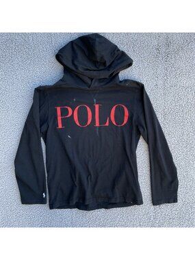 Polo Ralph Lauren Size Large 14-16 Black Lightweight Hoodie Sweatshirt POLO